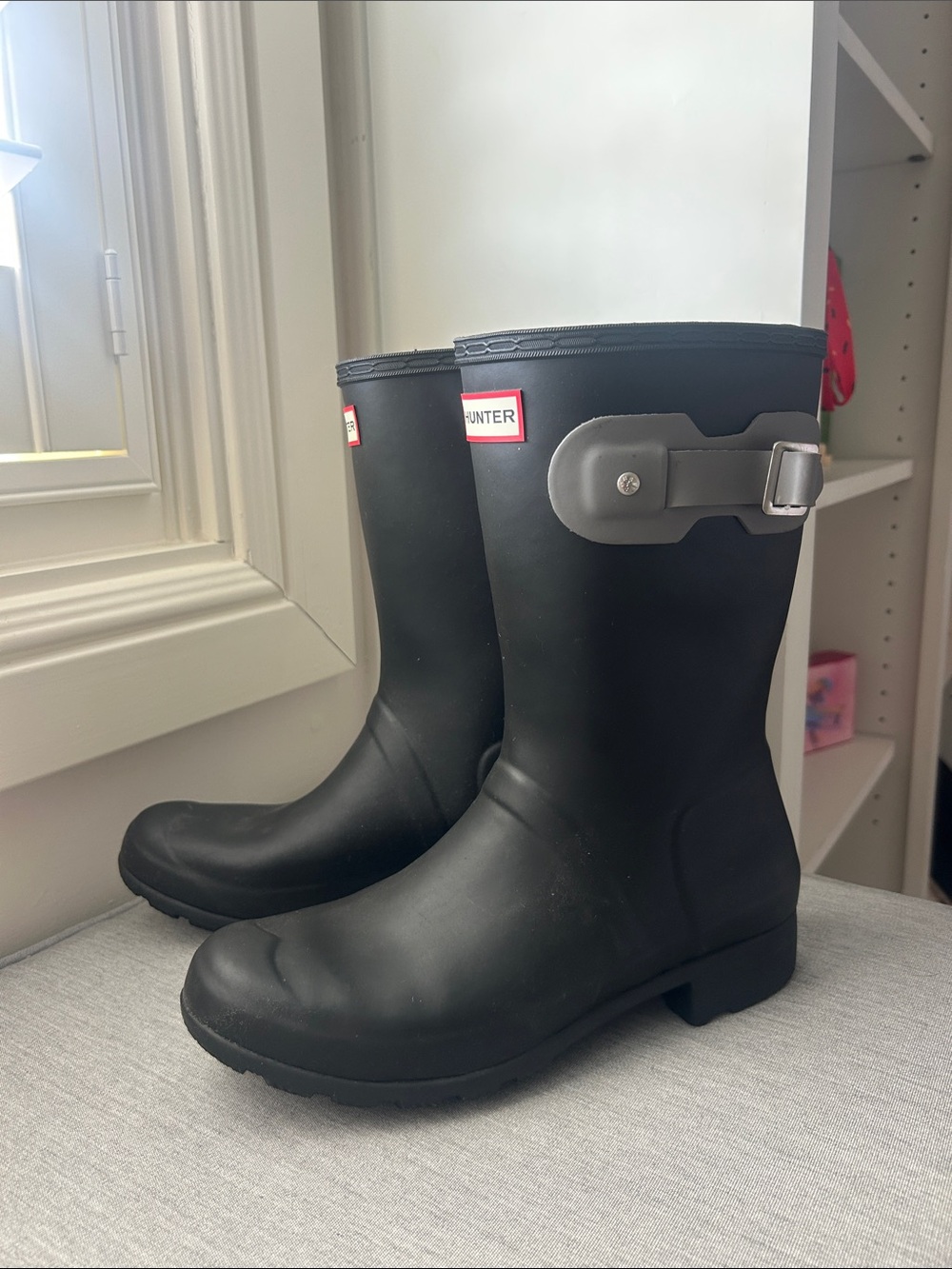 Hunter Matte Black Short Rubber Rain Boots with Side Buckle